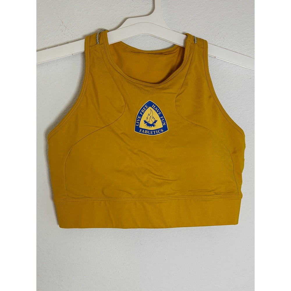 Fabletics Girls Mustard Yellow Live Free Have Fun Bungee Back Sports Bra Top